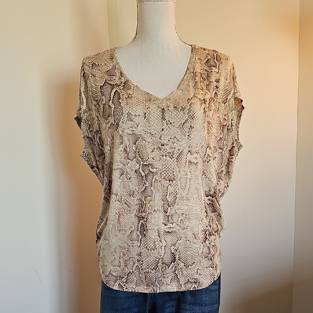 White House Black Market Beige Snakeskin Blouse